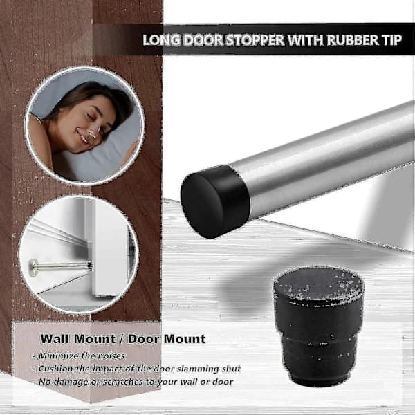 Dørstopper, 15 cm lang, vægmonteret, kraftig solid sort børstet rustfrit stål dørstopper med bløde gummibuffere sølv 15 cm Sølv 6...