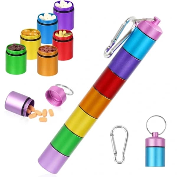 Small Travel Pill Case - 7 Compartments - Waterproof - Airtight