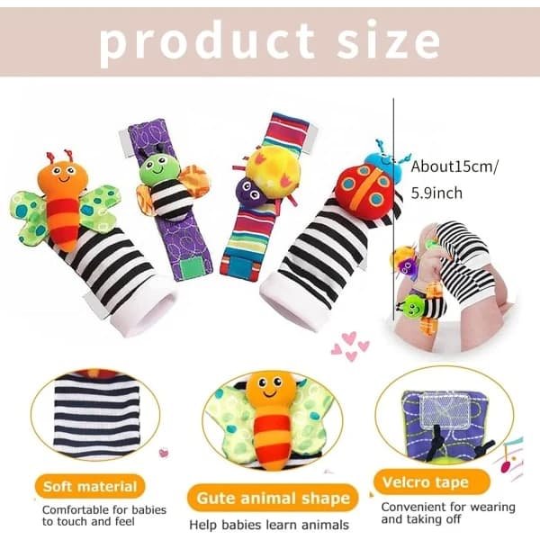 Sensoriska babyleksaker, strumpor och handledsskallror, Lamaze skallra set, nyföddspresent, 4 st A