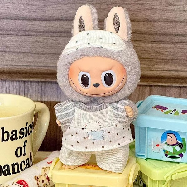 /NC/Kläder Macaron Labubu Vinyl Face Blind Box Plyschdocka Leksak LABUBU Plyschdocka Nyckelring MOQ10pcs per style Style 2Doll+clothes