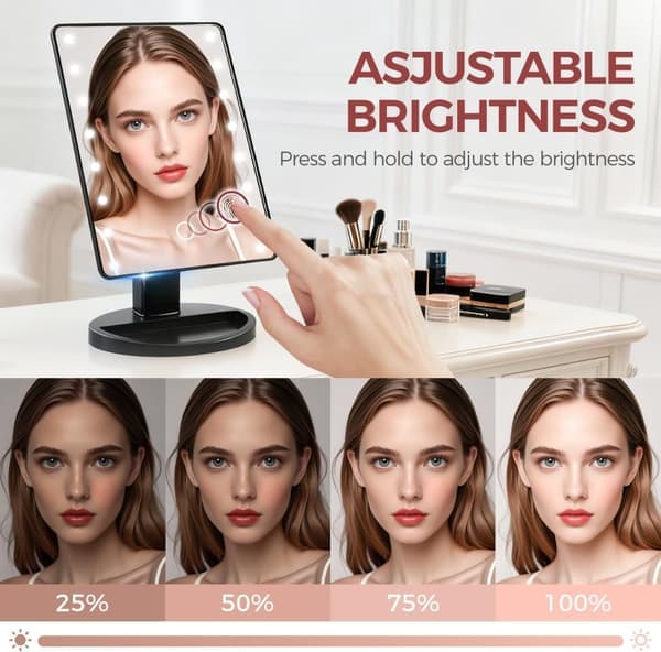 Makeup spejl - Belyst makeup spejl med LED-lys - sort