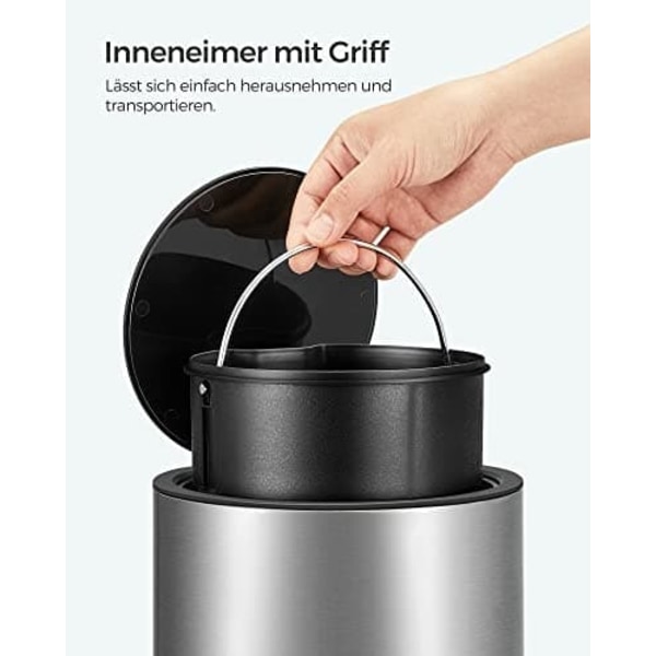 Kompakt sølv-sort badeværelsesbeholder med soft-close låg_NN