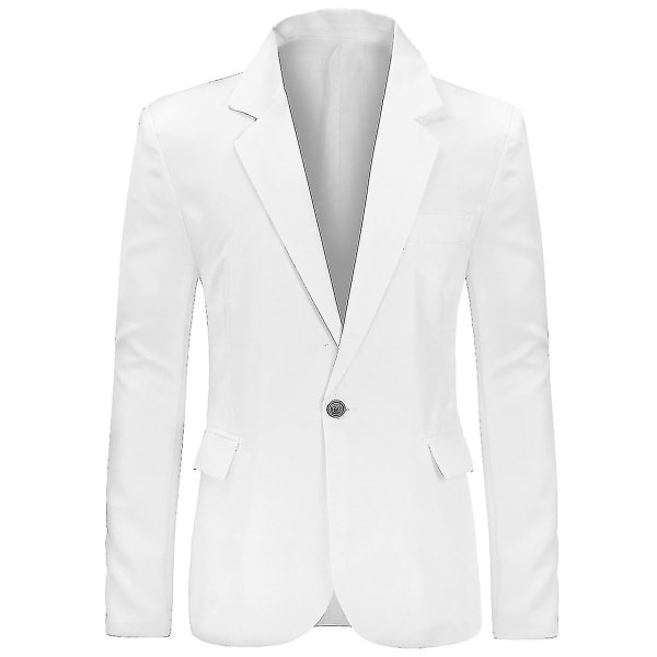 Herr Business Casual Klassisk Naggslag Dubbel Split Pure Color Enknapps kostymjacka 11 färger 2XL White