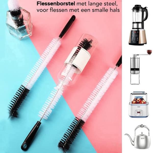 Pullosivellin - Pullonharja - Puhdistusharja - Pullonpuhdistin - 5 kpl - Naarmuuntumaton - Sopii kaikille pinnoille - Pullosivellin vauvalle - Musta