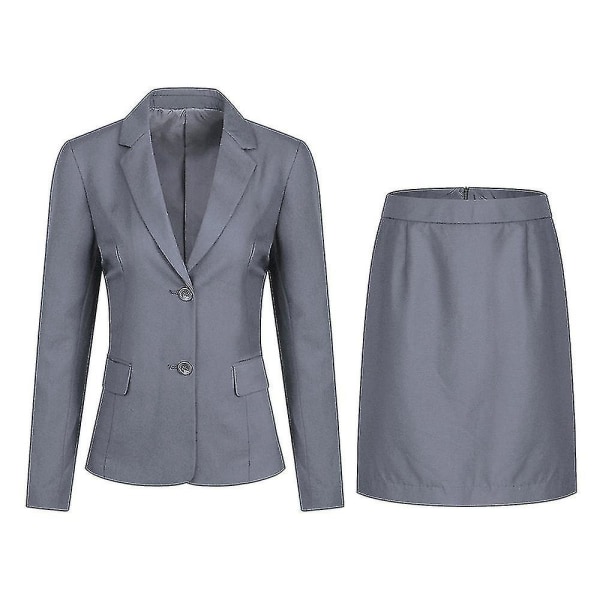 Dam 2-delad Office Lady Business Suit Set Fit Blazer Kjol S Light Gray