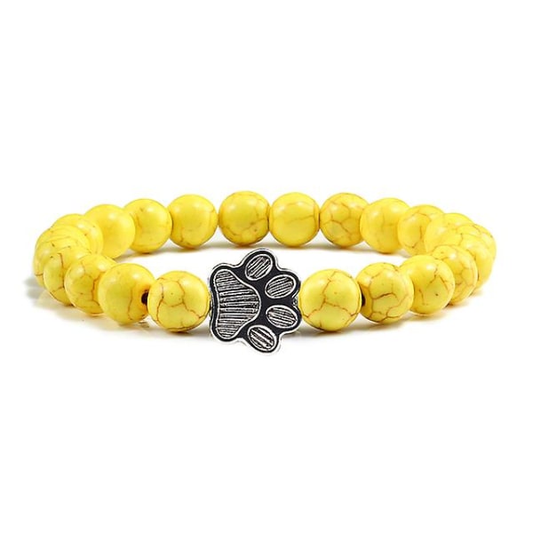 Naturlig matt svart lava vulkanisk sten print berlockarmband Pet Memorial Katt Hundälskare Smycken Armband Presenter yellow beads