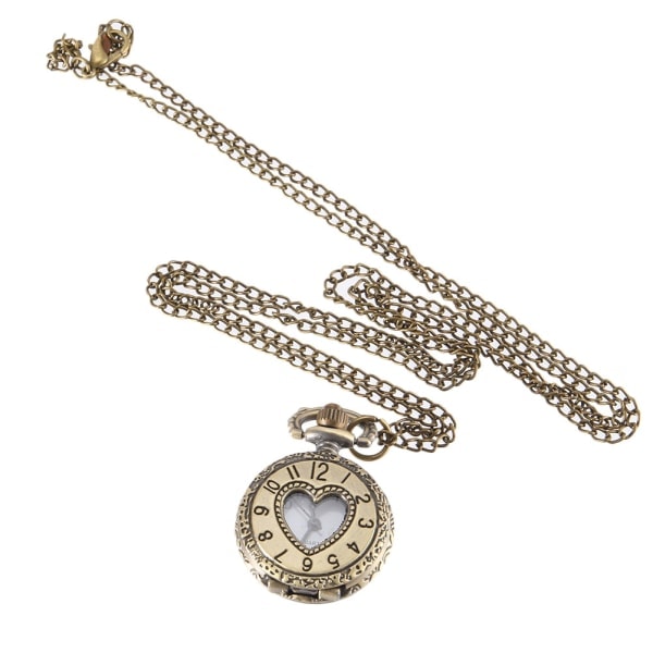 [NT] Vintage Lommeur Bronzefarve Quartz Ur Cool Kæde Hul Kærligheds Hjerte Ure