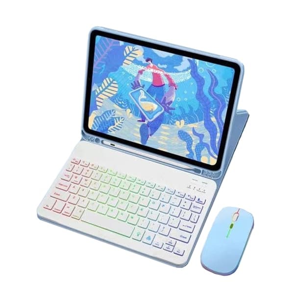 [NT] Lærveske for iPad med RGB Bluetooth-Tastatur og Mus iPad 10 10.9 Tommer