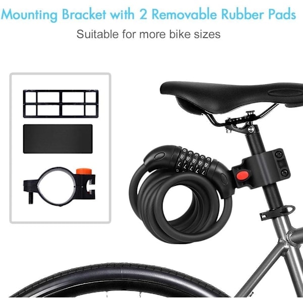 [NT] Tyverisikret cykellås, lang cykellås 110 cm x 11 mm, tyverisikringskabel til cykel, scooter, motorcykler, cykelport med 5-cifret intelligent kode