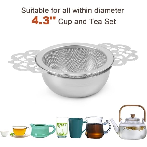 [NT] 2-pack tesil med skål, tesil i rostfritt stål för löst te, fint nät för 6,35-10,16 cm koppöppning