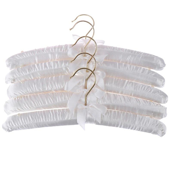 5x Polstrede Bøjler - Satinmateriale Vit white