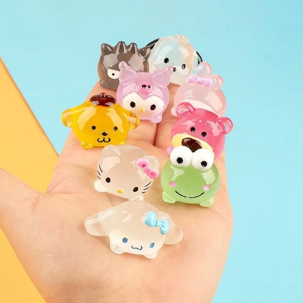 Kawaii Mini Resin 3D Dyrefigurer - Selvlysende Flatback Tilbehør til DIY Projekter