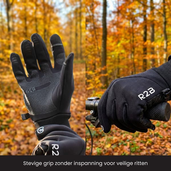 R2B Vinter Touchscreen Handsker til Mænd Kvinder, Vandafvisende Anti-Slip Termiske Handsker til Cykling Løb Udendørs, Sort, M