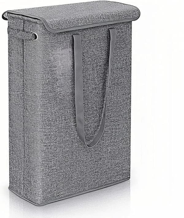 45L Smal Tvättkorg med Lock – Hopfällbar – Grå – 60cm Hög