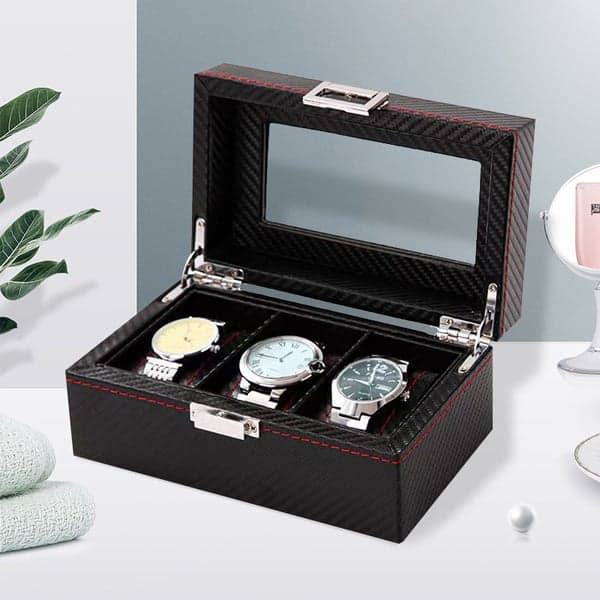Urkasse i kulfiber - Elegant displayetui med 3 rum
