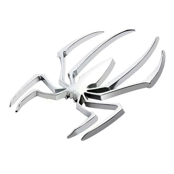 {NT} Bildekor / emblem 3D edderkop i kromfarvet metal
