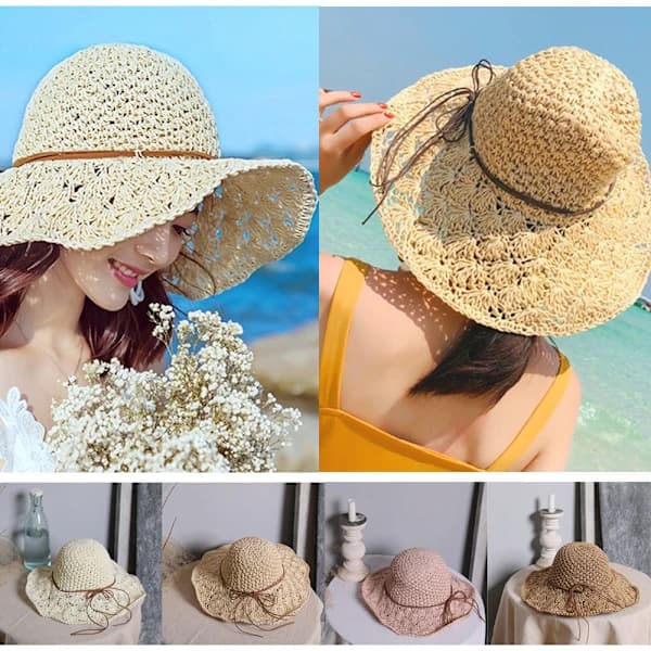 Sammenleggbar strandhatt for kvinner, beige