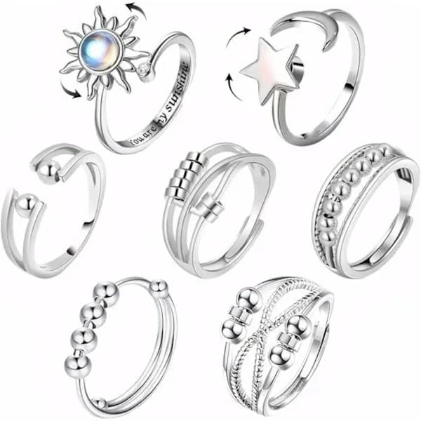 Anti Stress Angst Fidget Ringe til Kvinder Rustfrit Stål Spinner Solsikke Sol Stjerne Ring Trendy Smykker Tilbehør Gave