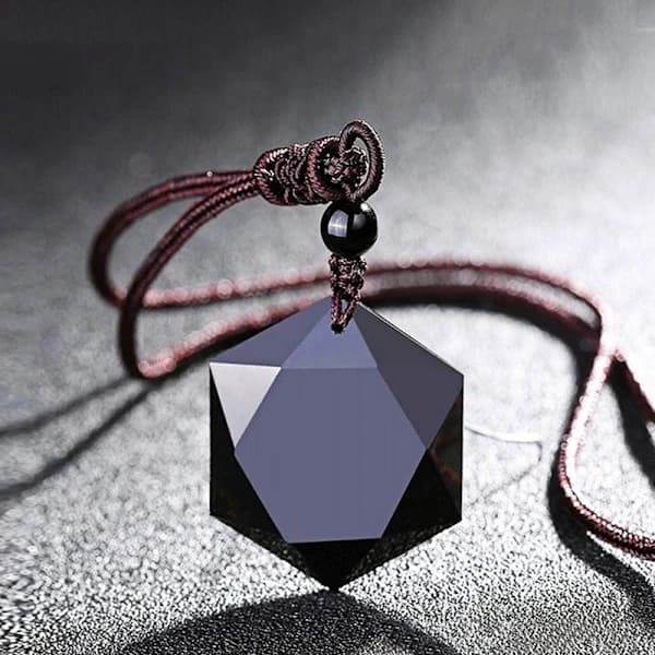 Sort obsidian sten hexagram form vedhæng halskæde