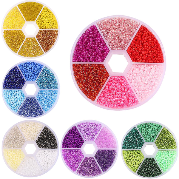 Gör-det-själv enfärgade glashirspärlor 6 färgkombinationer färgpärlor Set Gör själv smycketillbehör Pink 2MM