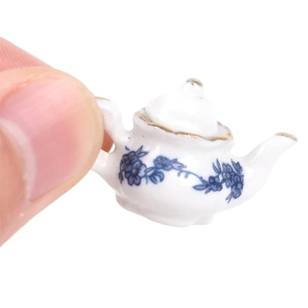 6 st Dockskåp Miniatyr Matservis Porslin Teservis