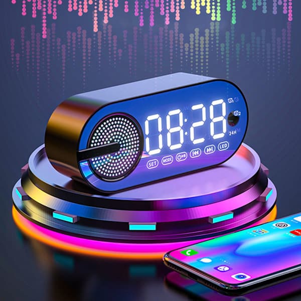Bluetooth-kompatibel AI-klocka Färgglad LED Digital Display Väckarklocka för sovrum Vit