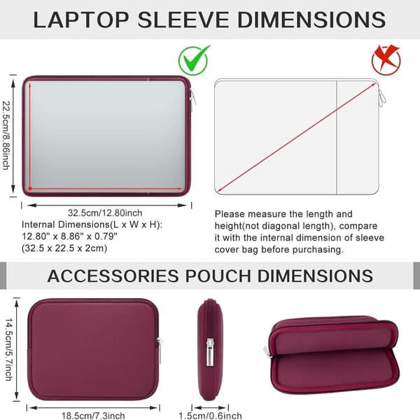 Laptop Sleeve, Polyester Exterior, EPE Padded Interior, Front Pocket, Accessory Pouch For Daily Use, 13 Inch, Red