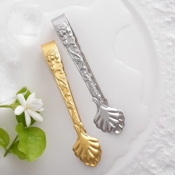 [NT] 2 ST Tång i rostfritt stål 9 cm/3,5 tum Mini serveringstång med präglad ros silverfärgad och gyllene för is socker Glod