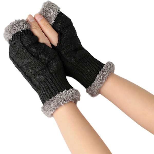 Fingerløse Fuzzy Strikkede Vanter Touch Screen Arm Håndled Vinterhåndvarmere Halve Vanter Gaver