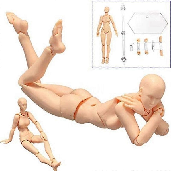 Kroppsmodell, Konstnärsmodell Trämodell Ledad modell Målningsfigur Man + Kvinna Set (Grå)-WELLNGS/NT/