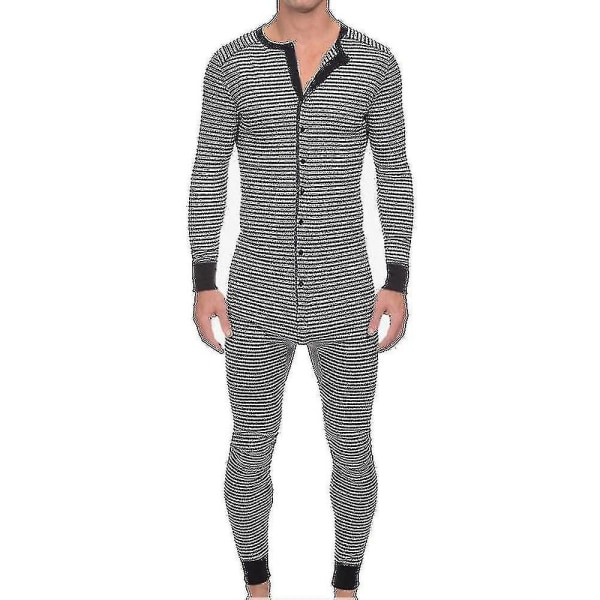 Randig långärmad herr-jumpsuit för sovkläder S Grey