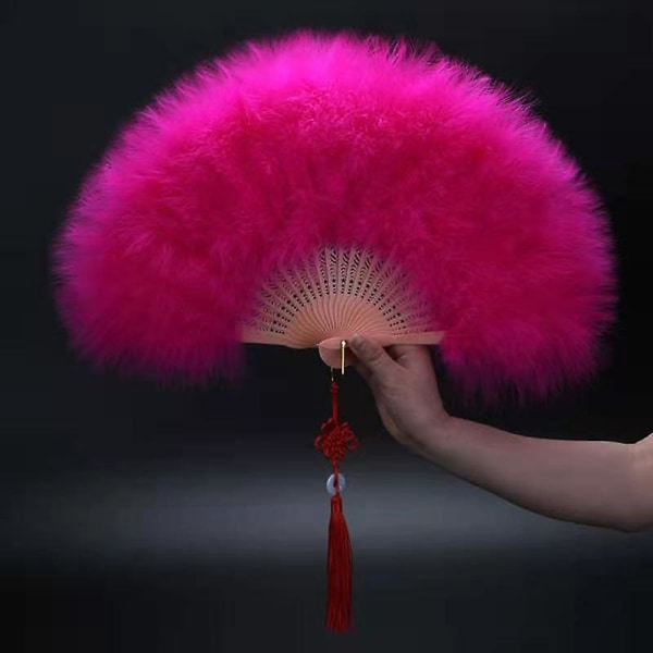Feather Folding Fan Japanese Sweet Fairy Girl Gothic Court Dance Hand Fan one size Rose red