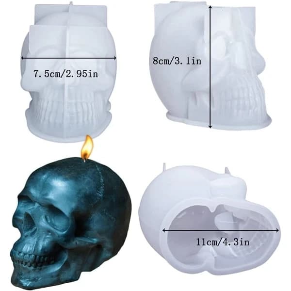 3D-dödskalleljusform, Halloween-form för ljustillverkning, silikon