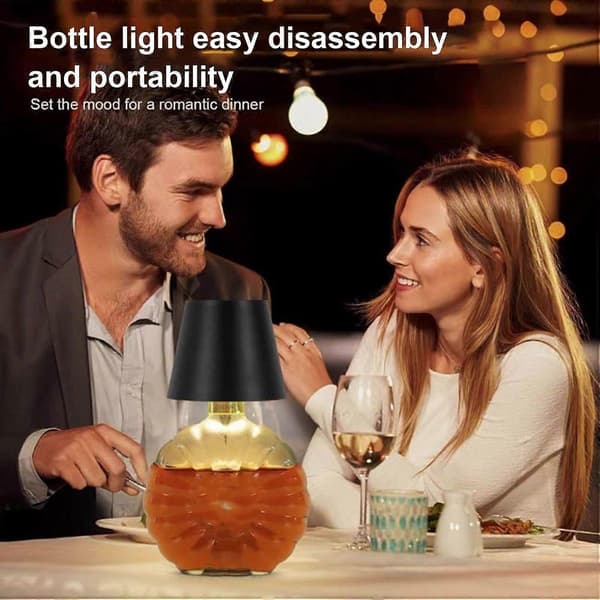Wireless Wine Bottle Lamp USB Rechargeable Dimmable Touch Control Soft Glow Flicker-Free LED Silver A