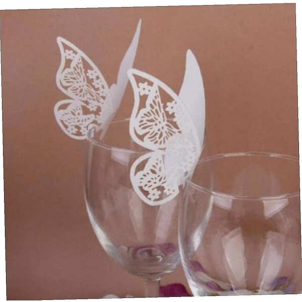 50 st utskurna Butterfly Cup Card Mörklila Butterfly Seat Card Laser Card Butterfly Wall Sticker Paper Card white