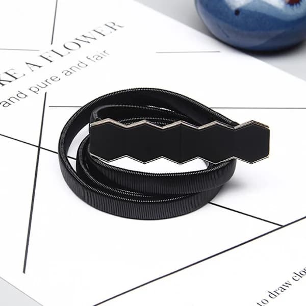 Geometrisk metal elastisk bælte Tyndt skinny taljebånd SORT sort