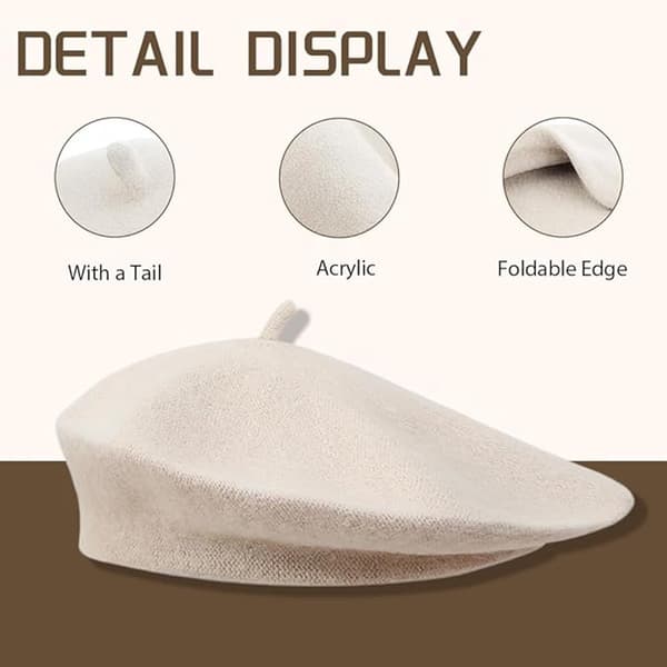 2-pak damebaretter, varme franske kunstnerhatte i akryl til efterår og vinter, beige og kamel, medium 56-58 cm