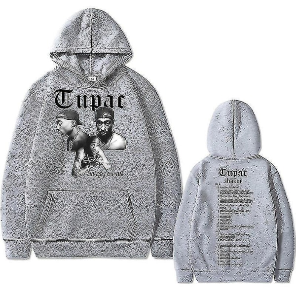 Rapper Tupac 2pac Hip Hop Hoodie Herrmode Luvtröjor Herr Kvinnor Oversized Pullover Man Svart Streetwear Man Vintage Sweatshirt 2XL grey