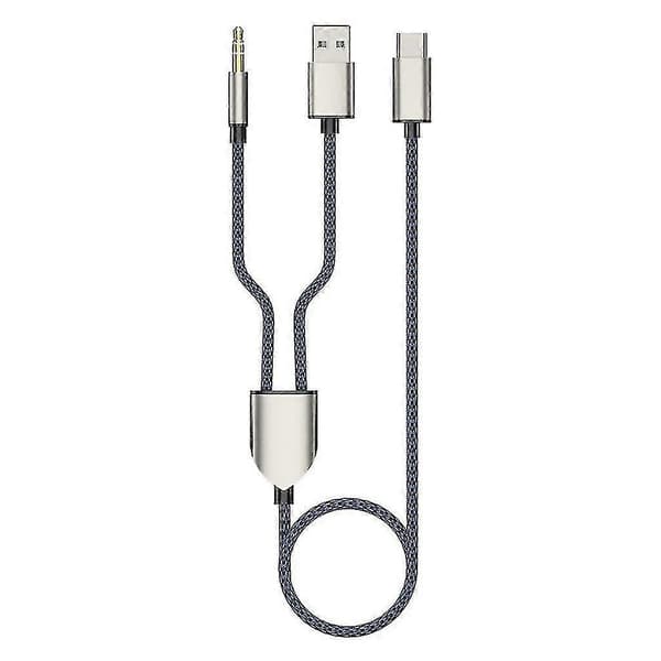 1 Split 2 Type C til USB A 3.5mm Aux Kabel Stereo Hifi Lyd til Bilhøjttalere -JA Blue
