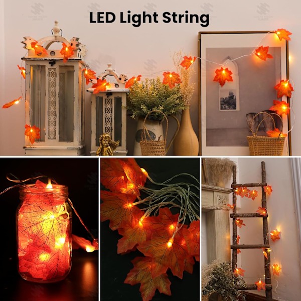 3M 20LED Höst Lönnlöv Ljusslinga Batteridriven Halloween-lampor, Höstlöv Girlangljus för Temafest, Inomhus Utomhus Dekoration