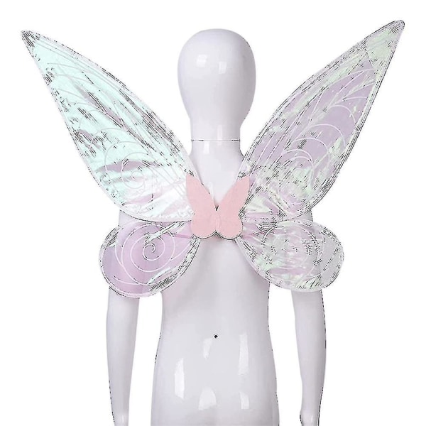 Barn Sparkling Sheer Fairy Wings Halloween Elf Fancy Dress Kostym Pink