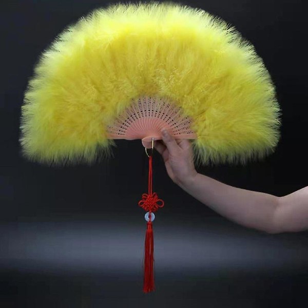 Feather Folding Fan Japanese Sweet Fairy Girl Gothic Court Dance Hand Fan one size Yellow