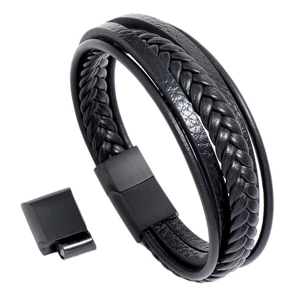 [NT] Flätat läderarmband för män Svart
