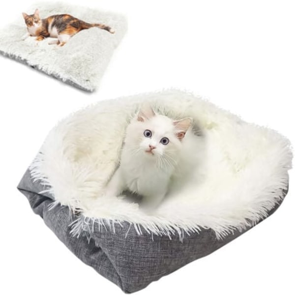 Ahlsen Mjuk Kattsäng Kudde, Ultra Mjuk Korg, Fluffig och Mjuk, Halkfri Botten, Tvättbar Plysch, för Kattungar, Små Hundar, Kaniner, Pecutes/NC/