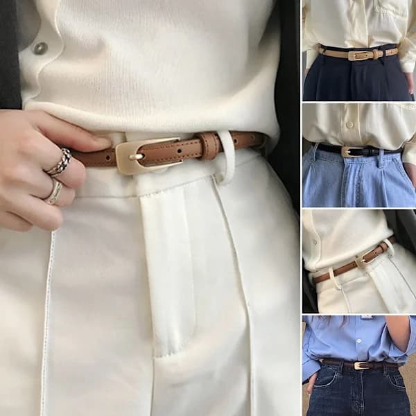 Läderbälte Metallspänne Midjeband KHAKI khaki