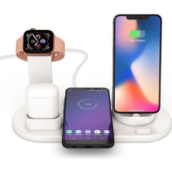 4-i-1 snabb trådlös laddare - Laddare för Apple Watch 5/4/3/2/1 iPhone11/Pro/X/XR/XS/8/Plus, AirPods1,2 AirPods (Vit)_NN