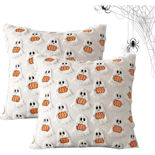 Halloween Pyntepuder til Sofaen - Græskar Spøgelse Pudebetræk til Sofa - 2-pak