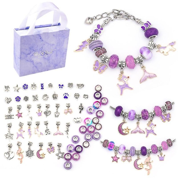 Berlockarmbandstillverkningssats gör-det-själv hantverk smycken set för barn flickor tonåringar Purple