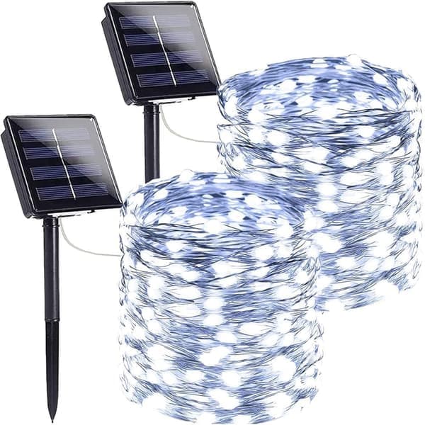 Solcellsslinga 2-pack 20m 200 LED, koppartråd, utomhus dekorationsbelysning för jul & fest