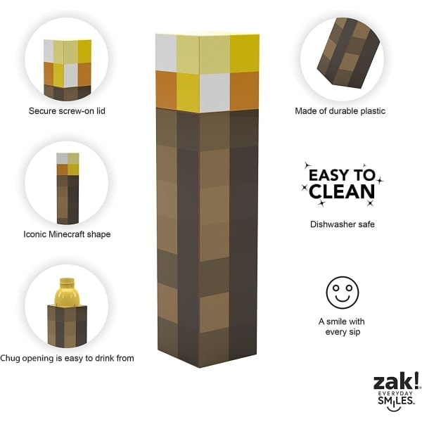 /Hc/Minecraft Torch Flaska - Old School Gaming Vattenflaska, 650 ml, BPA-fri